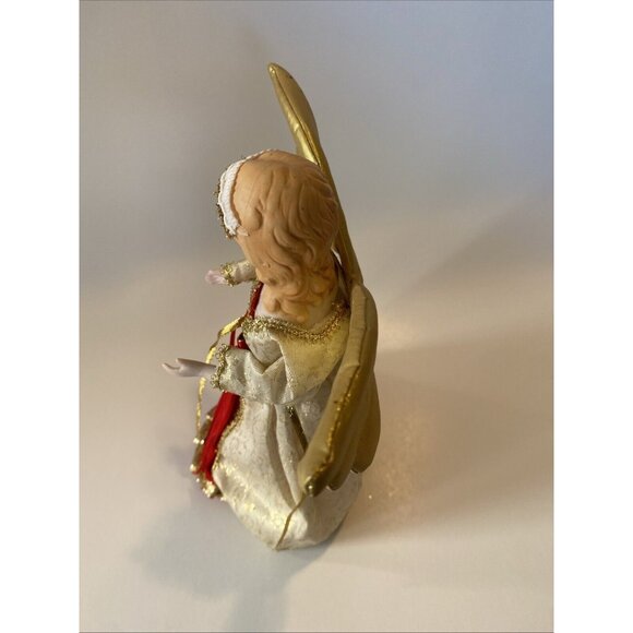 Vintage Christmas Angel Tree Topper 10" Tall Red and Gold Robe Eyes Closed - Picture 6 of 11